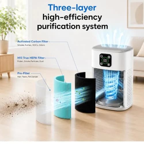 Honeyuan H13 HEPA Air Purifier for Bedroom & Large Rooms | 1095 sqft Coverage, 24dB Sleep Mode, 3-Stage Filtration thumbnail 2