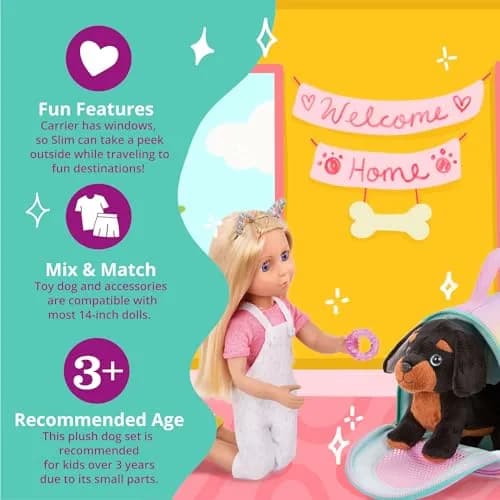 Glitter Girls Slim & Pup Carrier Set with Teckel Puppy Plush Toy 17.78cm (7 inch) | ASTM-Tested Toy for Kids 3+ Years thumbnail 4