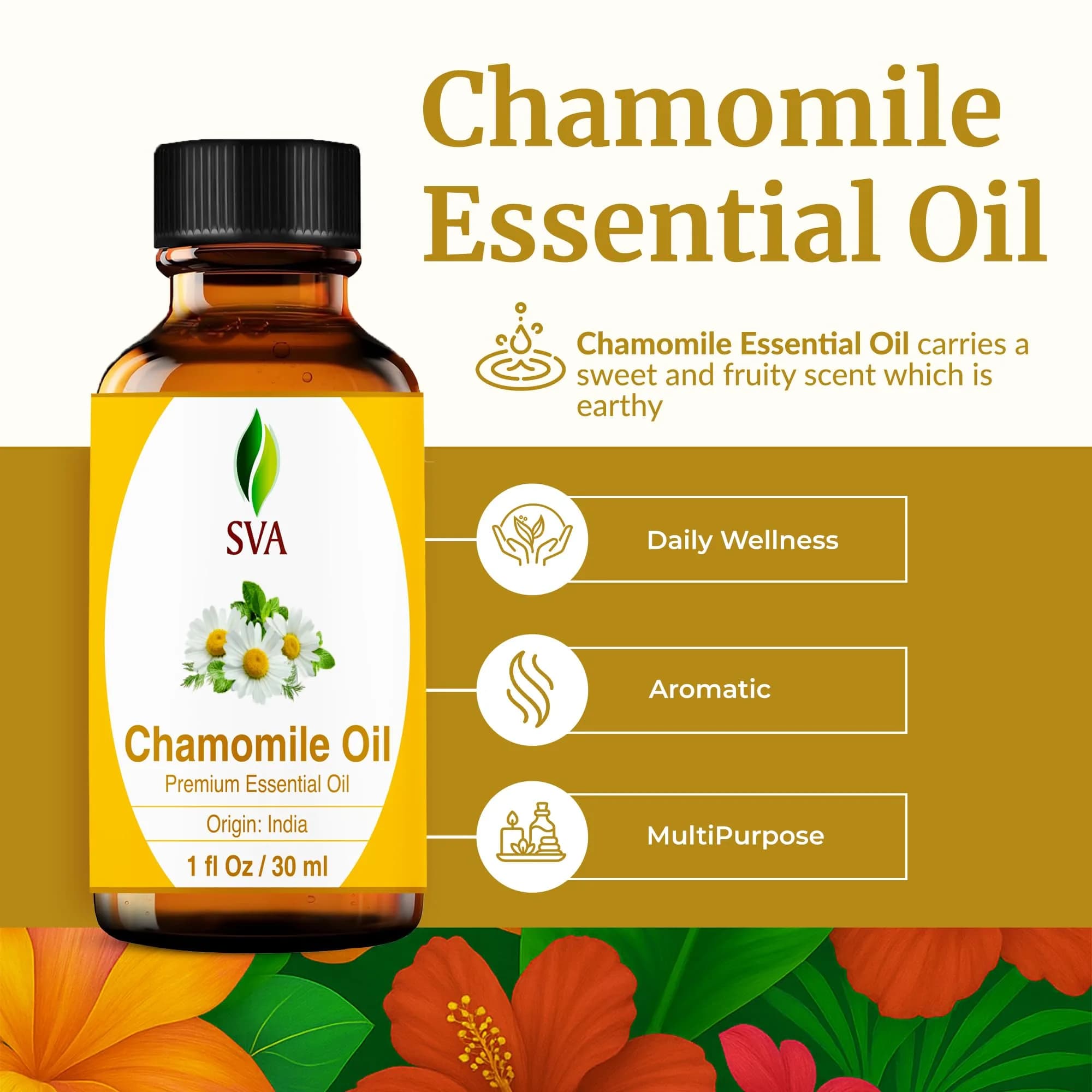 SVA Organics Chamomile Essential Oil 1 Fl Oz (Pack of 1) - Pure & Natural Aromatherapy Oil - view 2