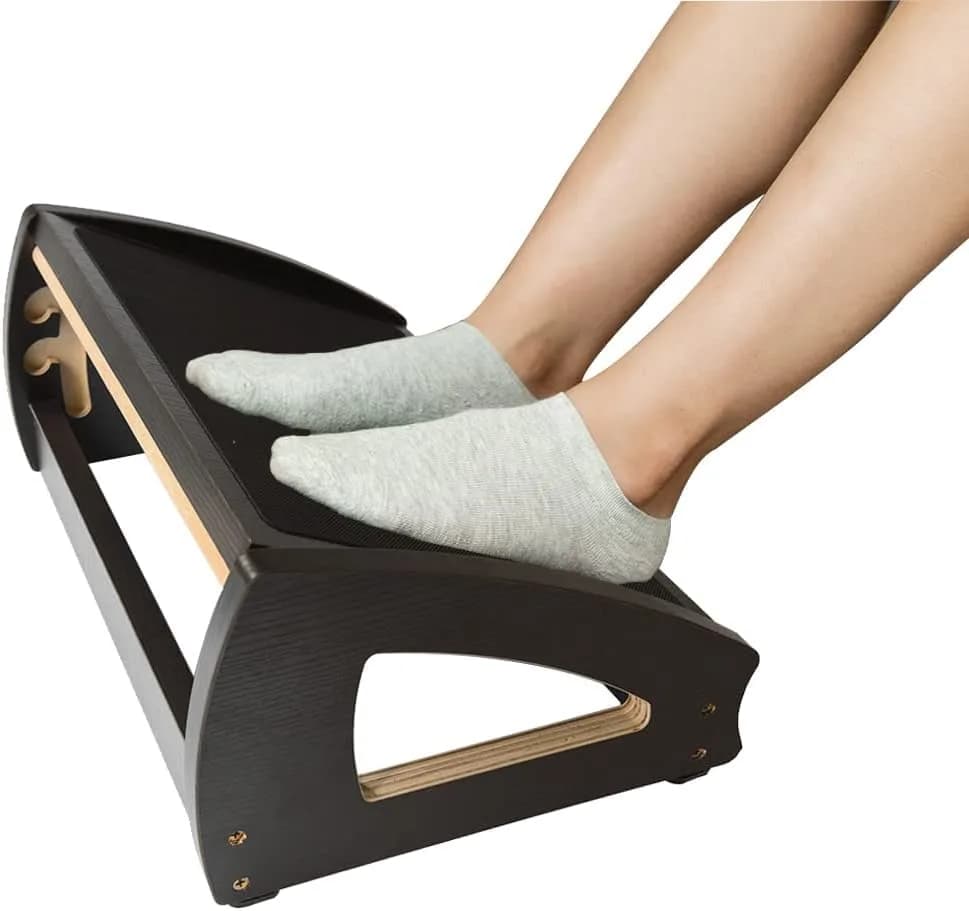 StrongTek Wooden Under Desk Footrest 4 Heights 400 lb Anti-Slip Black | Ergonomic Support