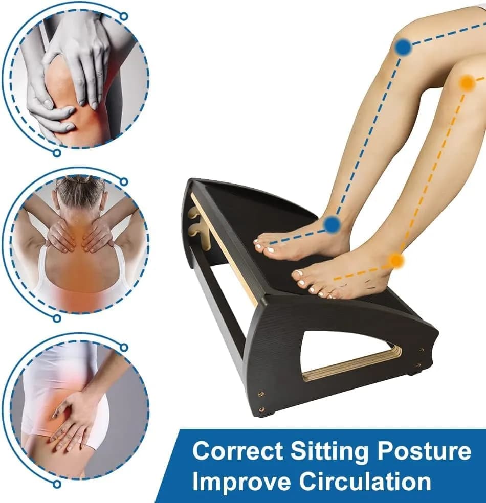 StrongTek Wooden Under Desk Footrest 4 Heights 400 lb Anti-Slip Black | Ergonomic Support thumbnail 8