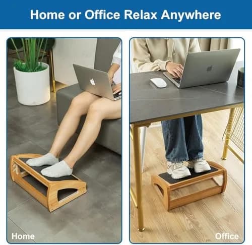 StrongTek Wooden Under Desk Footrest 4 Heights 400 lb Anti-Slip Black | Ergonomic Support thumbnail 9
