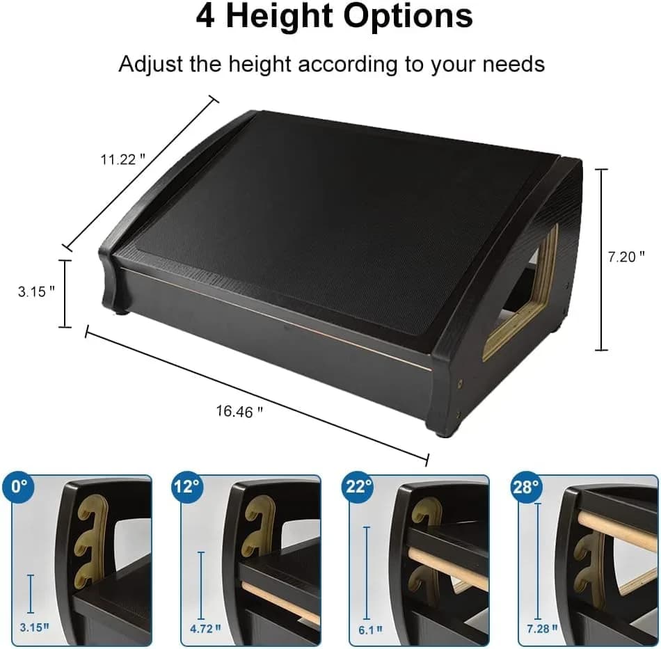 StrongTek Wooden Under Desk Footrest 4 Heights 400 lb Anti-Slip Black | Ergonomic Support thumbnail 5