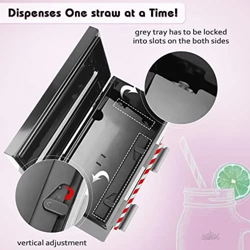 Creproly Stainless Steel Straw Dispenser Holder, Black | Adjustable Aperture for Home & Bar Use (24.1 cm Height) thumbnail 2