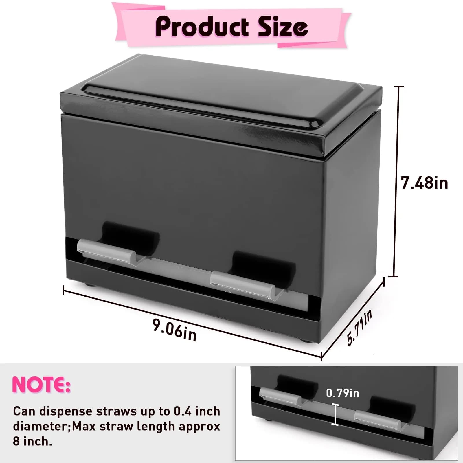 Creproly Stainless Steel Straw Dispenser Holder, Black | Adjustable Aperture for Home & Bar Use (24.1 cm Height) - view 3