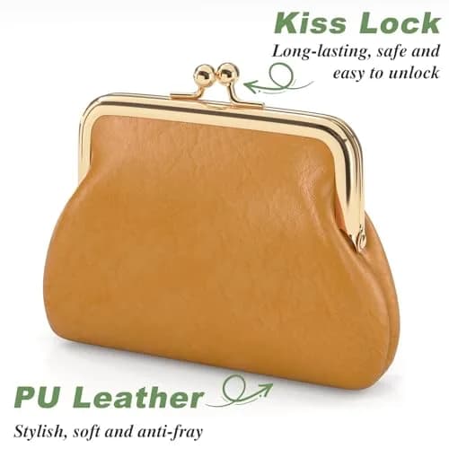 Nipichsha PU Leather Coin Purse Small Wallet with Kiss Lock Clasp, 13.5cm (5.3 Inch) | Holds Coins, Cards, and Small Essentials thumbnail 4
