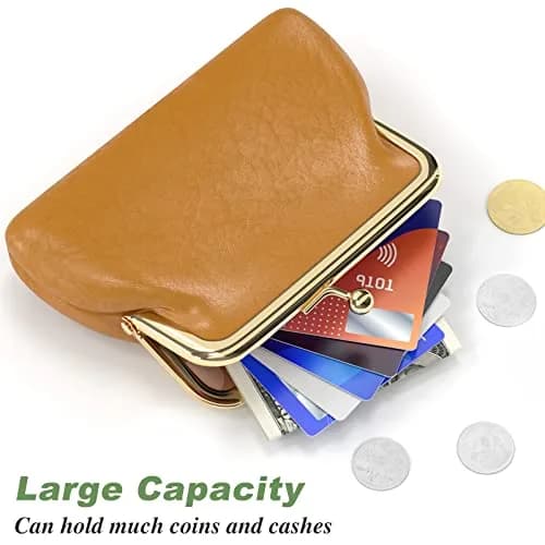 Nipichsha PU Leather Coin Purse Small Wallet with Kiss Lock Clasp, 13.5cm (5.3 Inch) | Holds Coins, Cards, and Small Essentials thumbnail 5