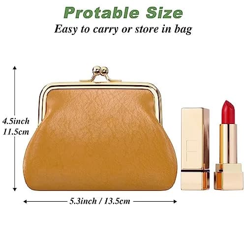 Nipichsha PU Leather Coin Purse Small Wallet with Kiss Lock Clasp, 13.5cm (5.3 Inch) | Holds Coins, Cards, and Small Essentials thumbnail 3