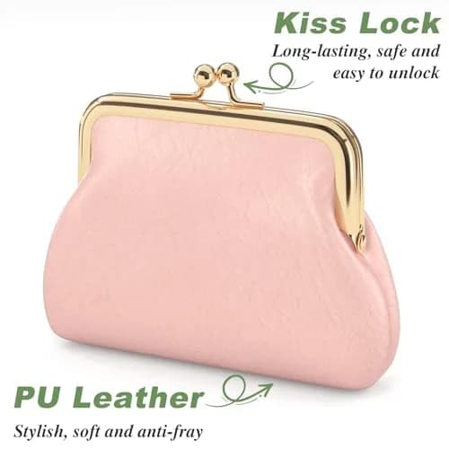 Nipichsha Coin Purse Pink | PU Leather Wallet with Kiss Lock (5.3 x 4.5 inch) thumbnail 4