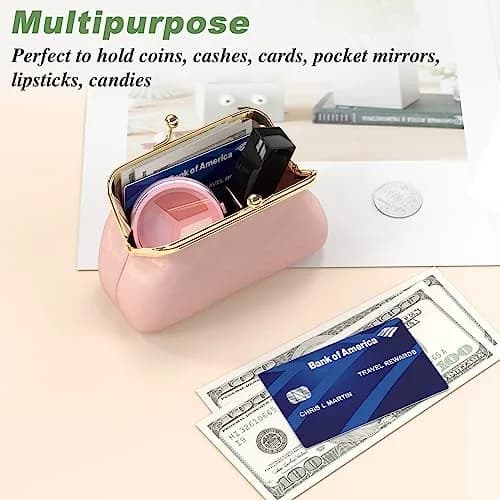 Nipichsha Coin Purse Pink | PU Leather Wallet with Kiss Lock (5.3 x 4.5 inch) thumbnail 6