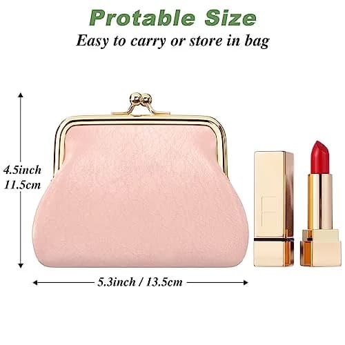 Nipichsha Coin Purse Pink | PU Leather Wallet with Kiss Lock (5.3 x 4.5 inch) thumbnail 3