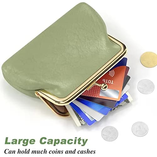 Nipichsha Small PU Leather Coin Purse with Kiss Lock Clasp, 13.5cm (5.3 Inch) | Green thumbnail 5