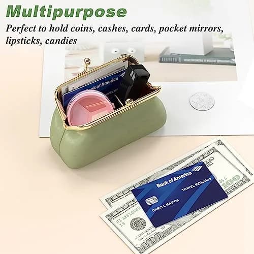 Nipichsha Small PU Leather Coin Purse with Kiss Lock Clasp, 13.5cm (5.3 Inch) | Green thumbnail 6
