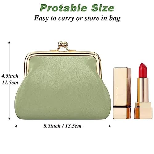 Nipichsha Small PU Leather Coin Purse with Kiss Lock Clasp, 13.5cm (5.3 Inch) | Green thumbnail 3
