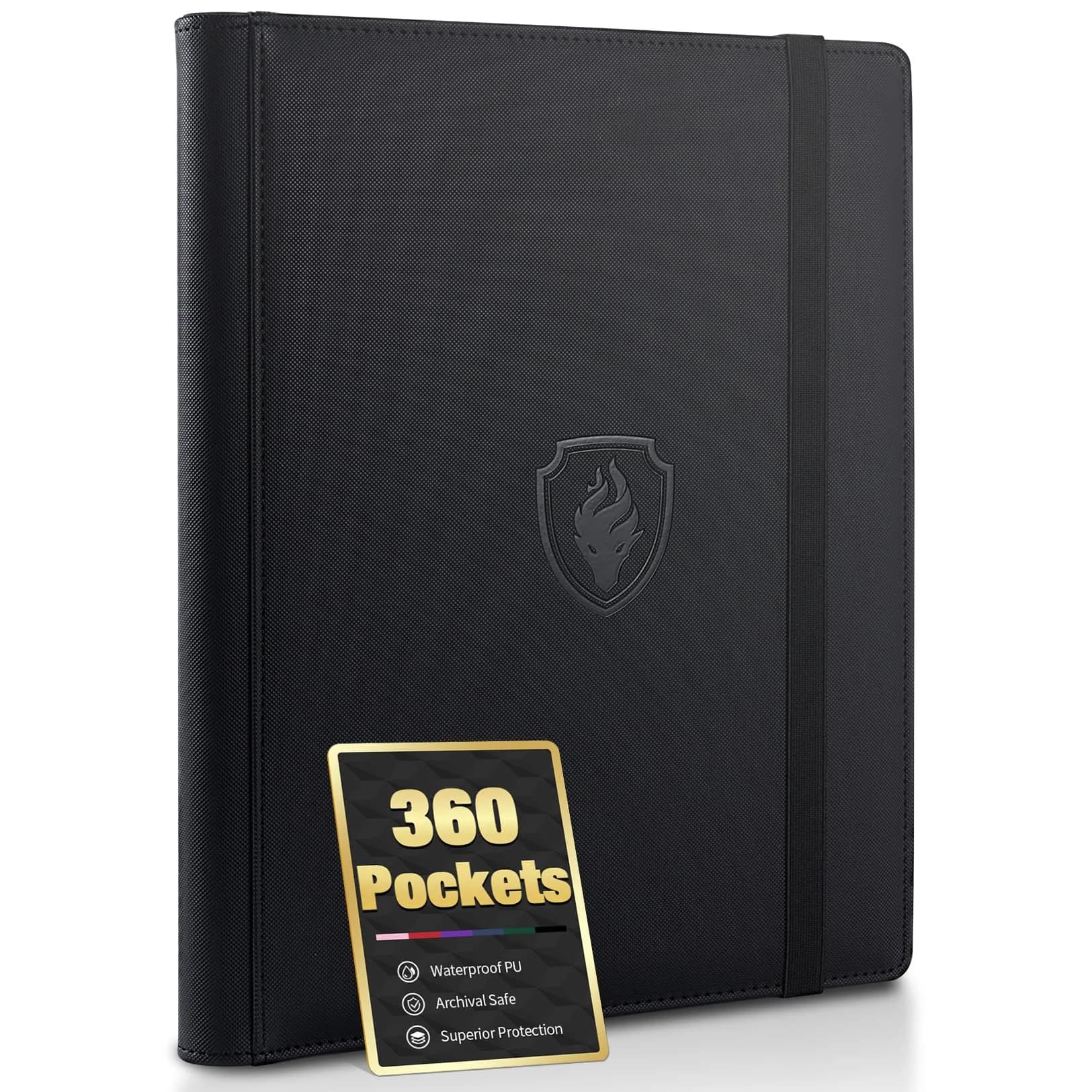 Fabmaker 9 Pocket Card Binder for 360 Cards, Yellow PU Cover | Archival Safe Trading Card Album — 360 Pocket / Black