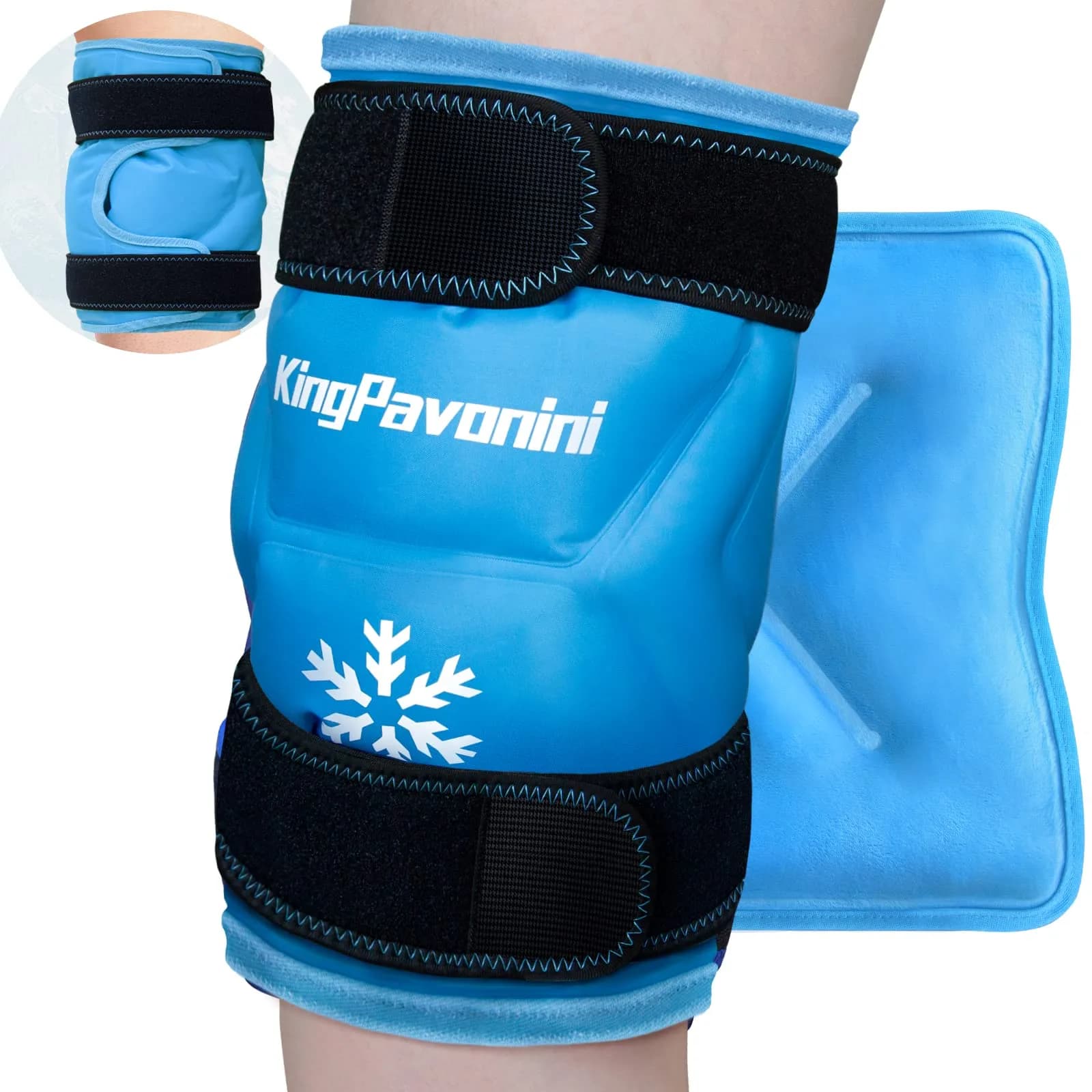 KingPavonini XXL Knee Ice Pack Wrap with Straps, 1.2kg Gel, 48x27cm | Reusable Cold Therapy for Knee Injuries & Arthritis — Sky-blue