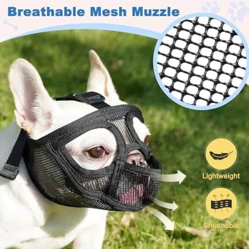 BARKLESS French Bulldog Muzzle XXS (Head 8.5-12.5'') | Breathable Mesh Short Snout Dog Muzzle thumbnail 7