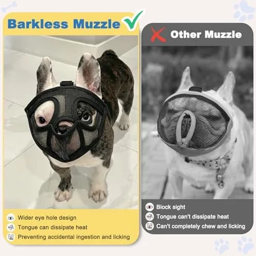 BARKLESS French Bulldog Muzzle XXS (Head 8.5-12.5'') | Breathable Mesh Short Snout Dog Muzzle thumbnail 3