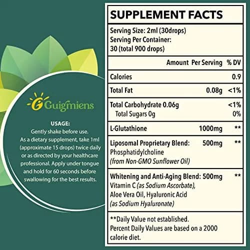 Guigmiens Liposomal Glutathione 1500 MG Liquid Supplement | Detox & Immune Support in 4 fl.oz thumbnail 7