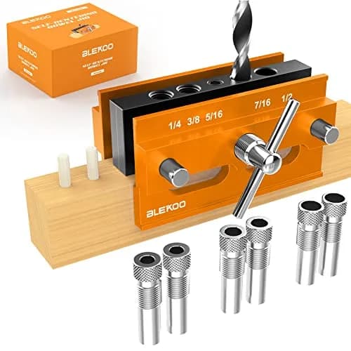 blekoo Self Centering Doweling Jig Kit with 6 Drill Bushings, Adjustable Width Drilling Guide | Aircraft Grade Aluminium Alloy thumbnail 1