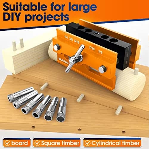 blekoo Self Centering Doweling Jig Kit with 6 Drill Bushings, Adjustable Width Drilling Guide | Aircraft Grade Aluminium Alloy thumbnail 6