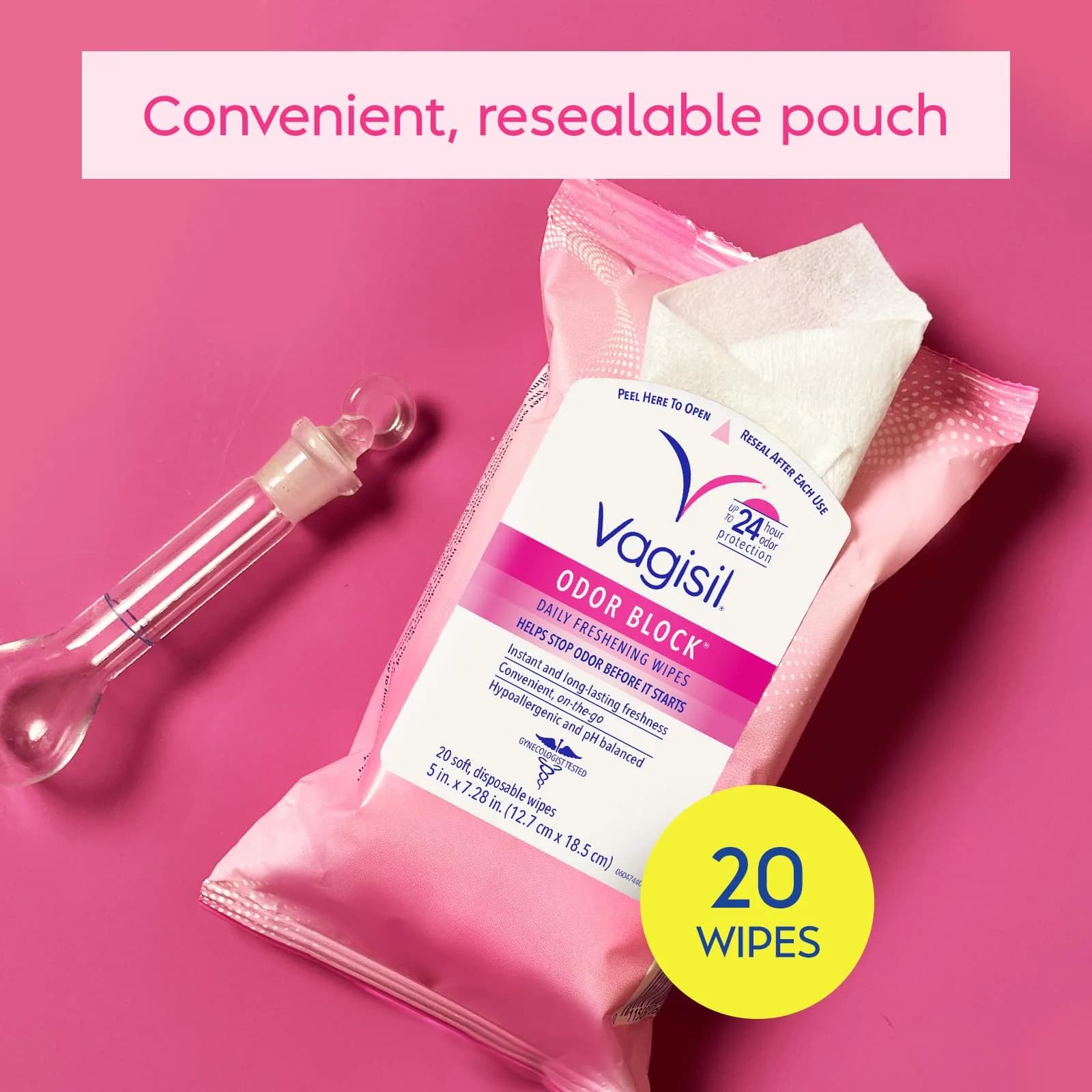 Vagisil Odor Block Daily Freshening Feminine Wipes, 20 Count (Pack of 3) | Up to 24 Hr Odor Protection, Hypoallergenic, Gynecologist Tested thumbnail 5