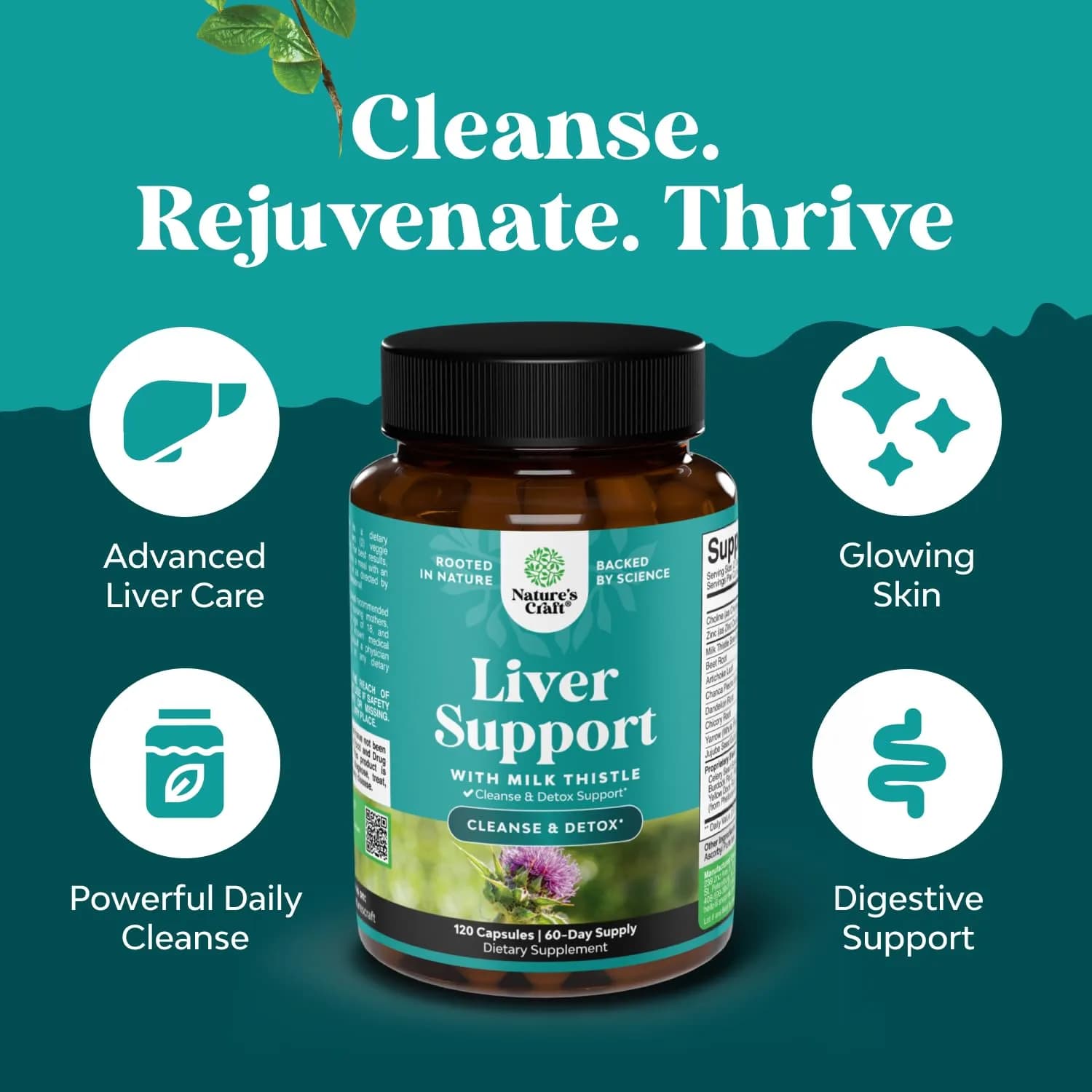 Natures Craft Liver Cleanse Capsules with Milk Thistle, Choline & Dandelion, 120 Count | Herbal Liver Support with Zinc, Beet Root, Artichoke & Chanca Piedra - view 2