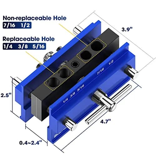 blekoo Self Centering Doweling Jig Kit with 6 Drill Guide Bushings, Blue | Precision Woodworking Tool for Straight Holes thumbnail 4