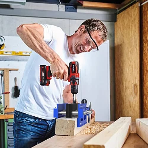 blekoo Self Centering Doweling Jig Kit with 6 Drill Guide Bushings, Blue | Precision Woodworking Tool for Straight Holes thumbnail 7