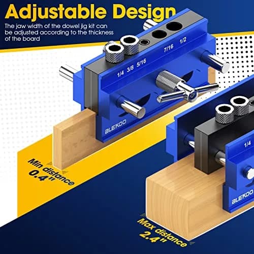 blekoo Self Centering Doweling Jig Kit with 6 Drill Guide Bushings, Blue | Precision Woodworking Tool for Straight Holes thumbnail 3