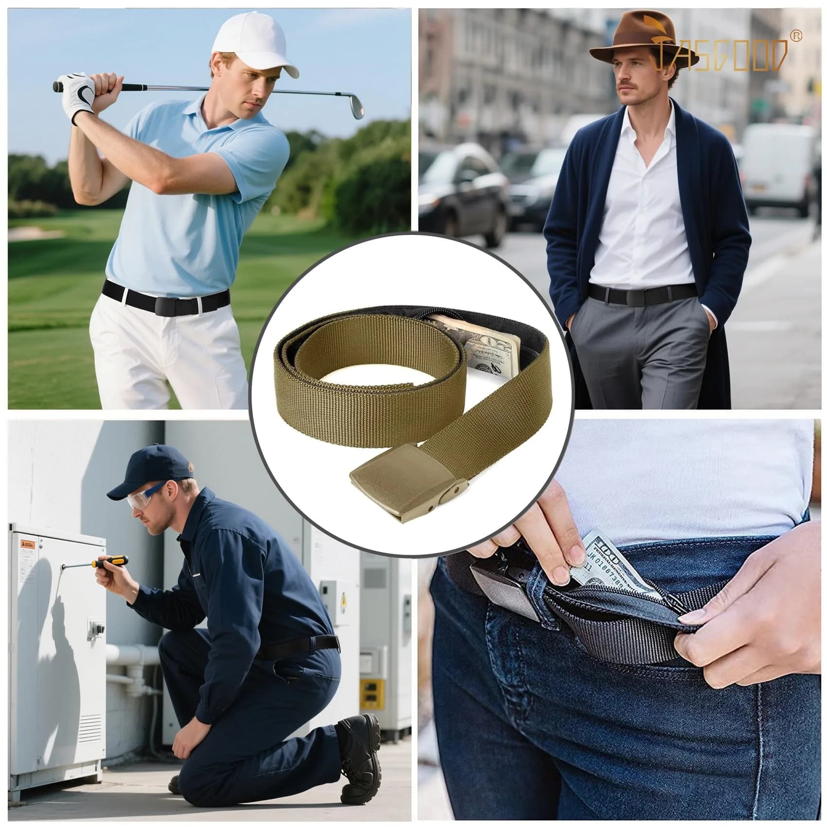 JASGOOD Brown Travel Security Money Belt for Pant Sizes 44-50" with Hidden Pocket - view 4
