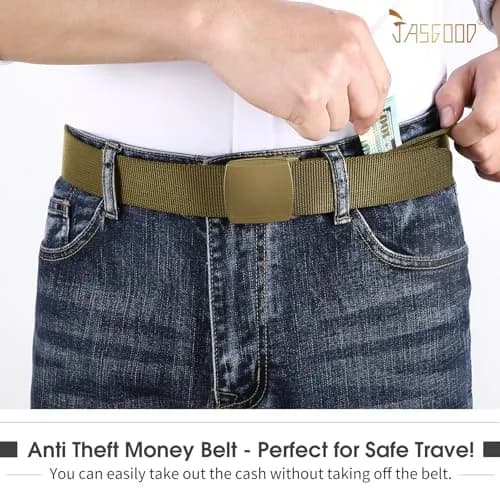 JASGOOD Brown Travel Security Money Belt with Hidden Pocket - Fits Pant Sizes 31-37" | Unisex Nylon thumbnail 2