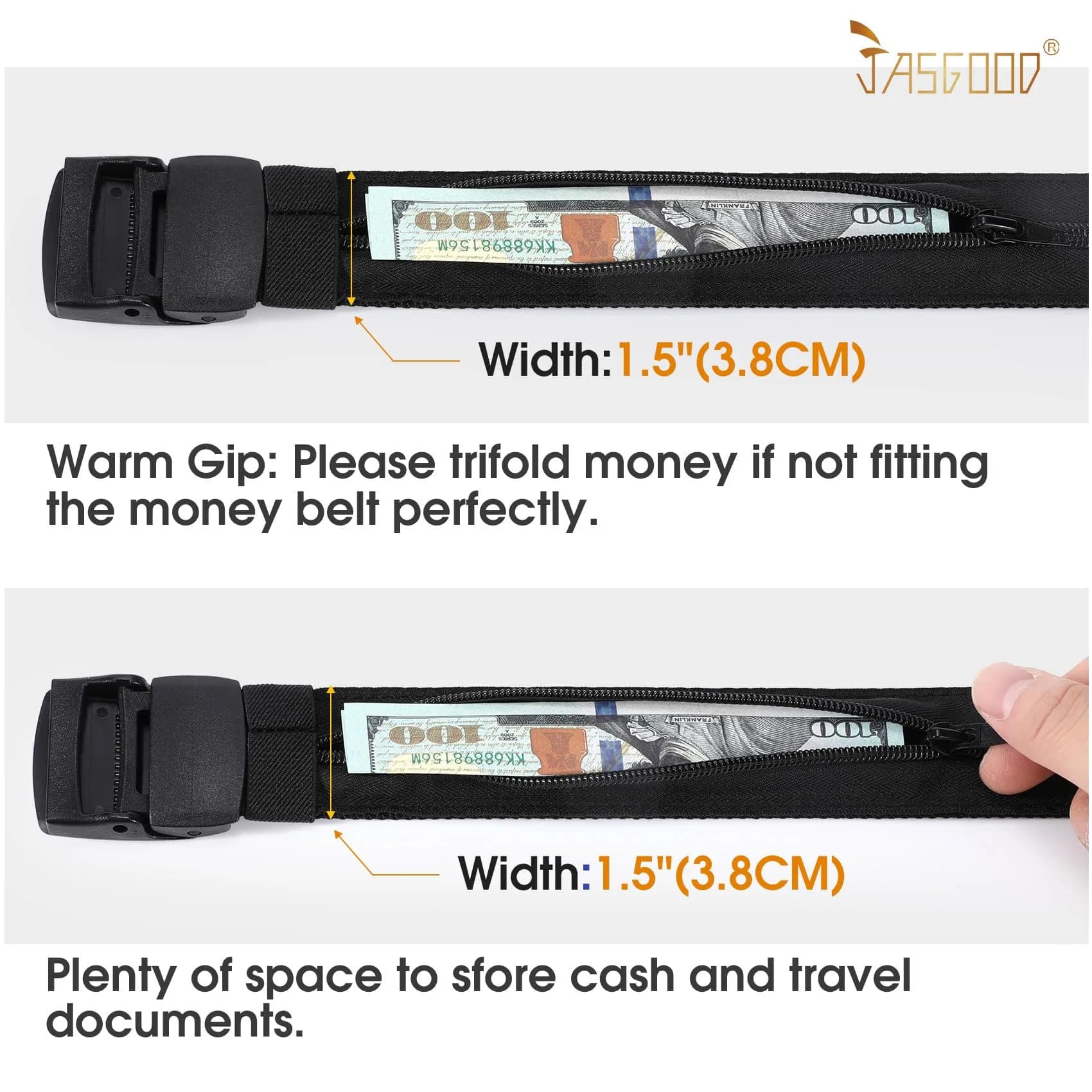 JASGOOD Travel Security Money Belt with Hidden Pocket - Black, 125cm (49.2") | Airport Safe Anti-Theft Wallet - view 4