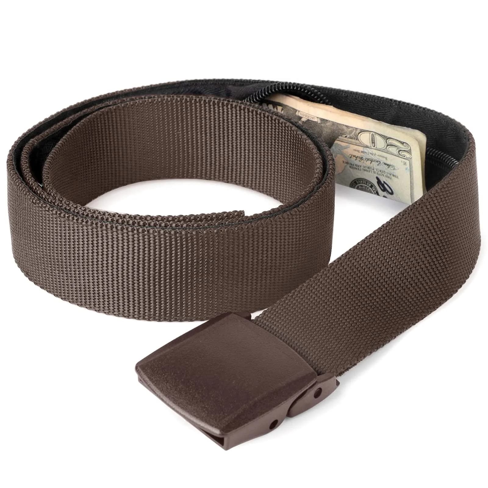 JASGOOD Dark Brown Travel Security Money Belt with Hidden Pocket - Unisex Nylon, Fits Pant Sizes 44-50" - main product image