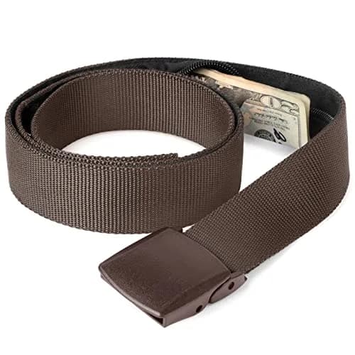 JASGOOD Dark Brown Travel Security Money Belt with Hidden Pocket - Unisex Nylon, Fits Pant Sizes 44-50" thumbnail 1