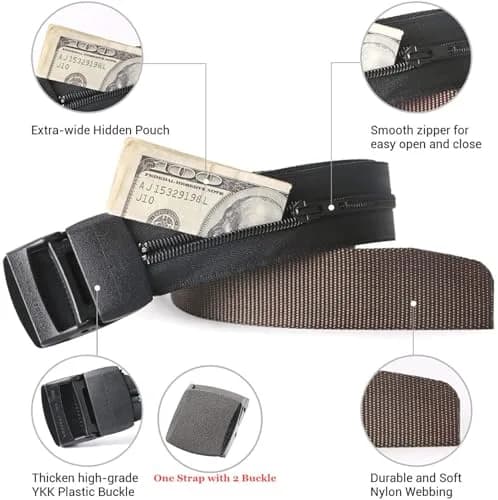 JASGOOD Dark Brown Travel Security Money Belt with Hidden Pocket - Unisex Nylon, Fits Pant Sizes 44-50" thumbnail 2