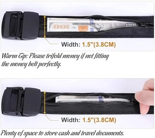 JASGOOD Dark Brown Travel Security Money Belt with Hidden Pocket - Unisex Nylon, Fits Pant Sizes 44-50" thumbnail 3