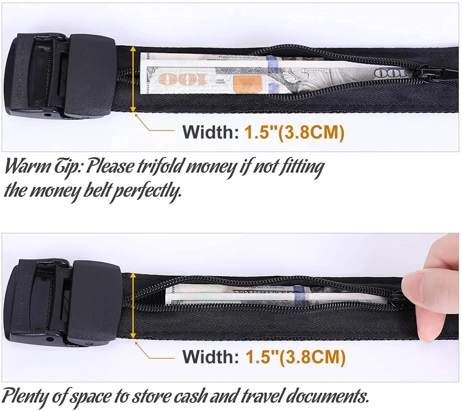 JASGOOD Dark Brown Travel Security Money Belt with Hidden Pocket - Fits Pant Sizes 31-37" - view 3