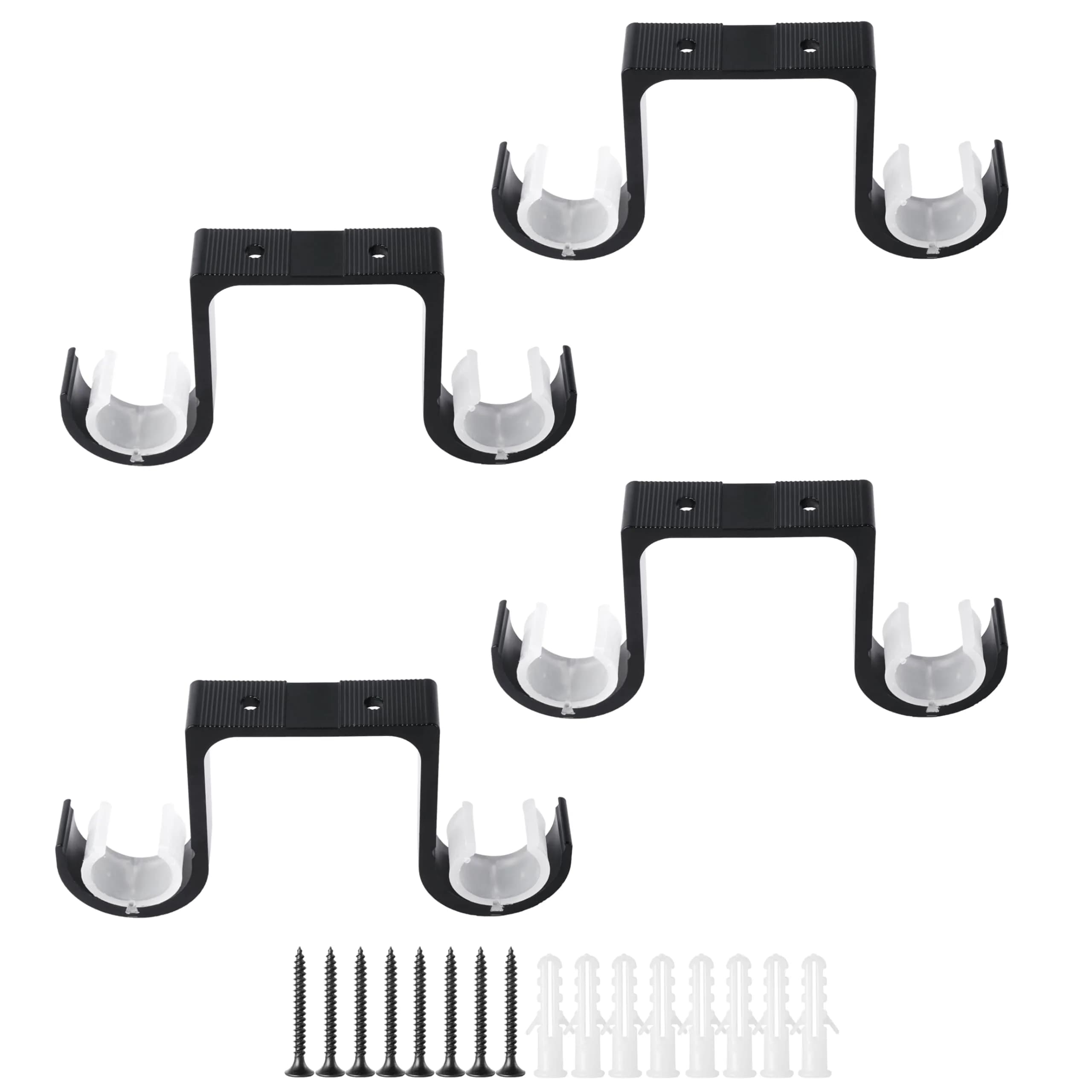 AddGrace Heavy Duty Double Ceiling Curtain Rod Holders 4 Pack Black | Mounts Curtains Securely - main product image