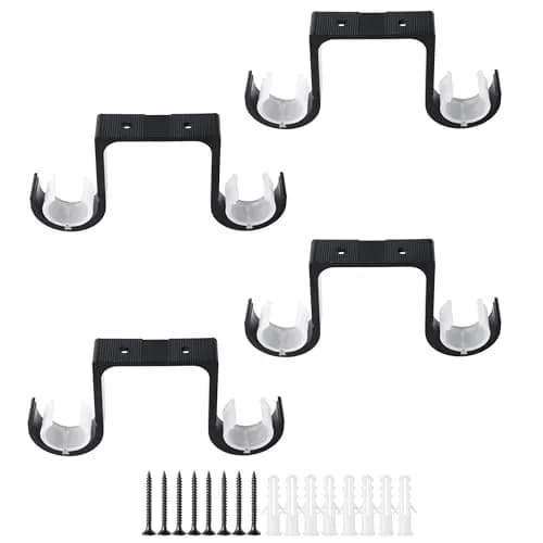 AddGrace Heavy Duty Double Ceiling Curtain Rod Holders 4 Pack Black | Mounts Curtains Securely thumbnail 1