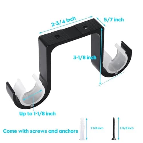 AddGrace Heavy Duty Double Ceiling Curtain Rod Holders 4 Pack Black | Mounts Curtains Securely thumbnail 2