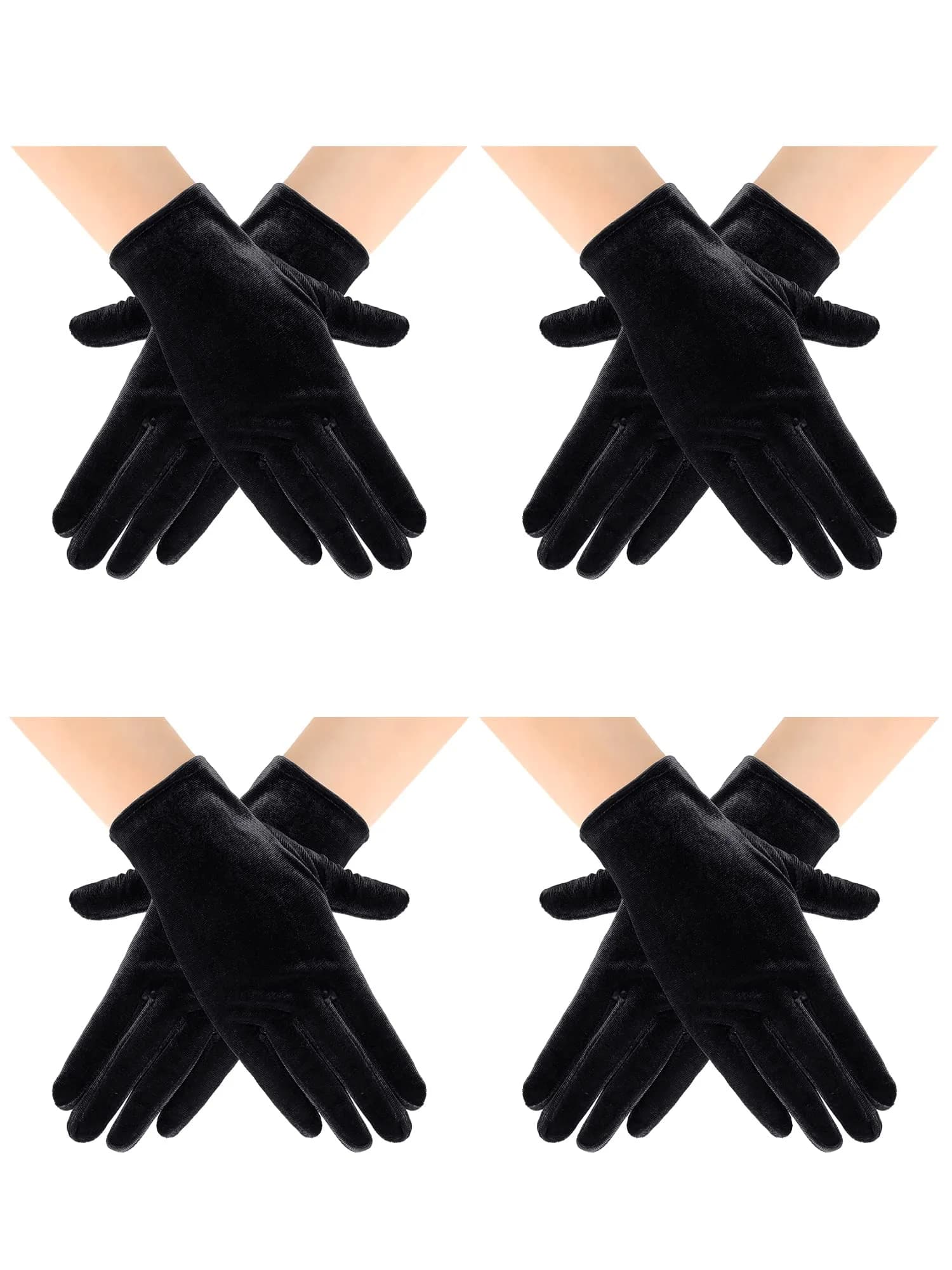 Geyoga Women's Short Velvet Gloves 22 cm (8.7 inch) | 4 Pairs Black, Dark Green, Red — Black