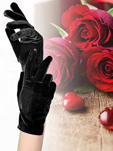 Geyoga Black Velvet Short Opera Gloves 22cm (8.7in) | 4 Pairs for Elegant Occasions thumbnail 5