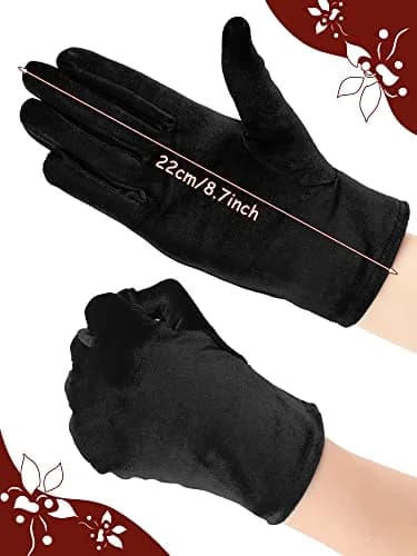 Geyoga Black Velvet Short Opera Gloves 22cm (8.7in) | 4 Pairs for Elegant Occasions thumbnail 3