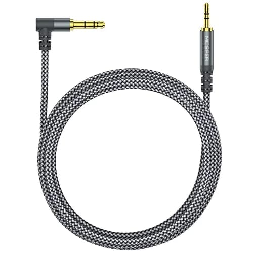 MCSPER 3.5mm to 2.5mm Aux Audio Cable 6.6FT | 90° Right Angle, Gold-Plated, Nylon Braided (6.6 feet, Grey) thumbnail 1
