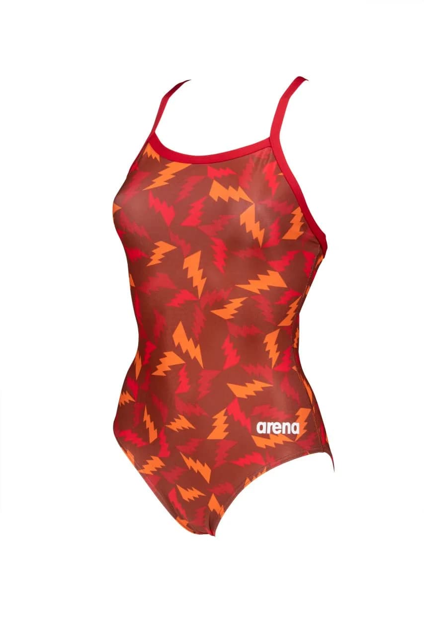 ARENA Women's Lightning Colors Light Drop Back One Piece, Red-Red Multi, 22 | Chlorine-Resistant, UPF 50+ Performance Swimsuit