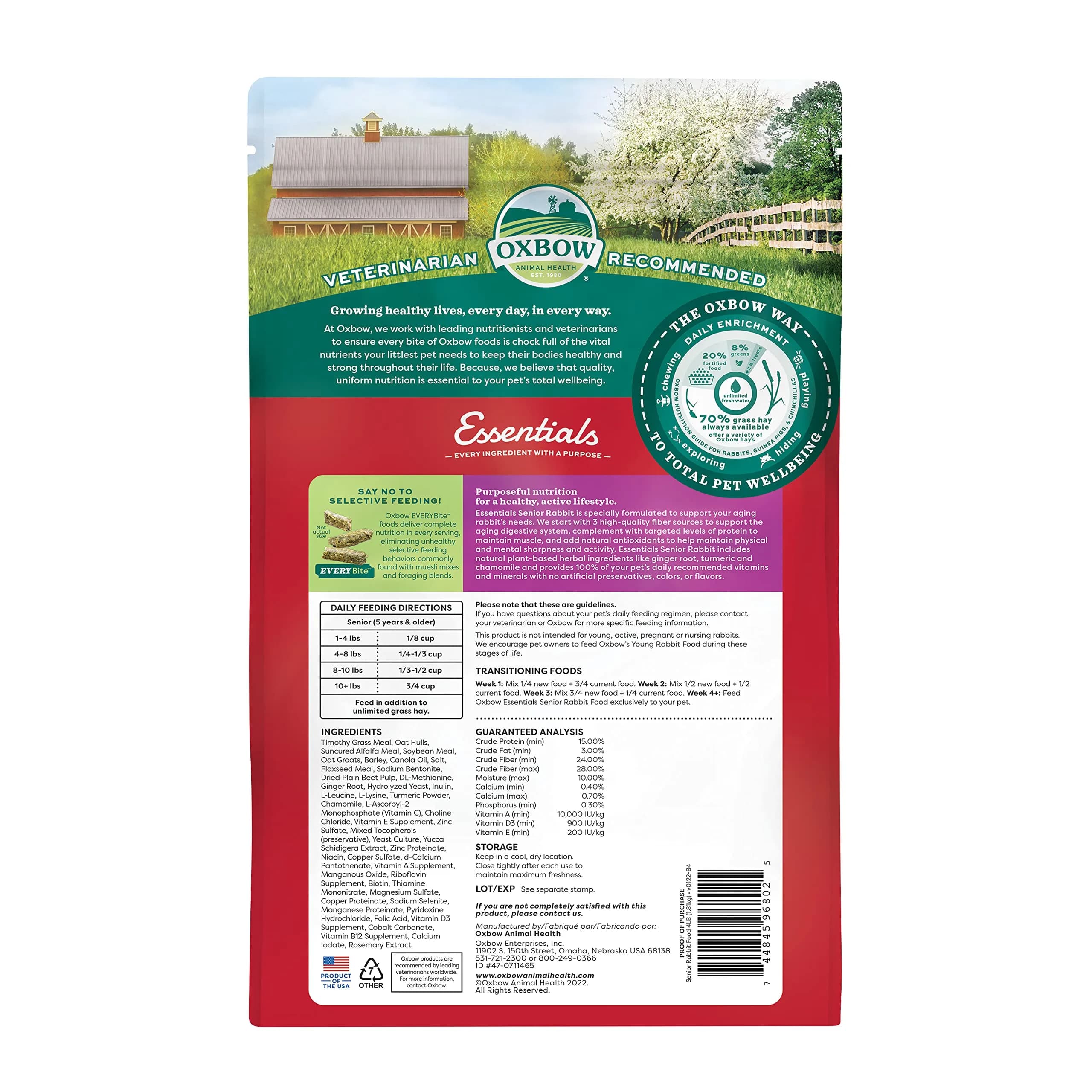 Oxbow Essentials Senior Rabbit Food High-Fiber Pellets 1.81 kg (4 lb) | Vet-Formulated for Digestive Health - view 2