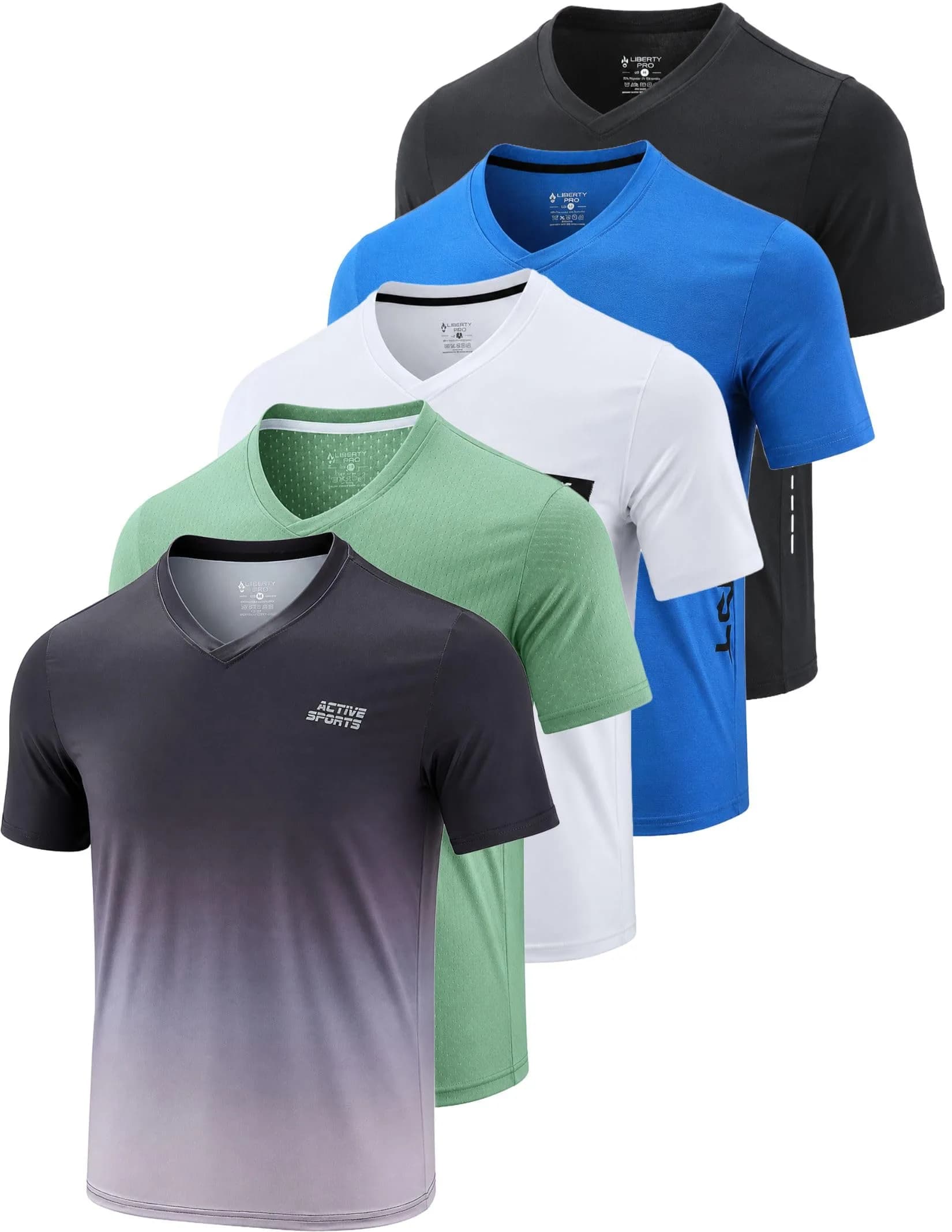 Liberty Pro Men's Quick Dry V Neck T Shirts 5 Pack | Athletic Performance & Comfort (70-120 chars)