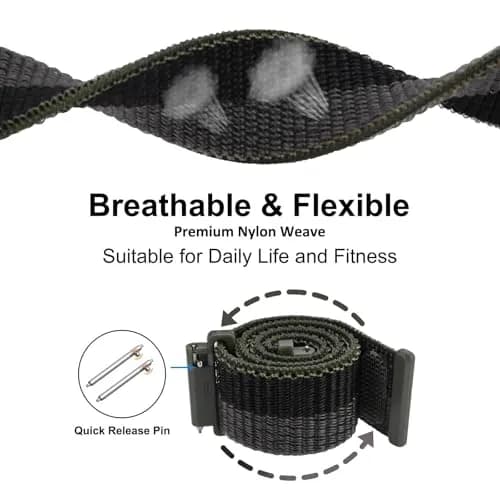 WOCCI 20mm Adjustable Nylon Watch Band | Quick Release Sport Loop Strap (Black/Grey) thumbnail 3