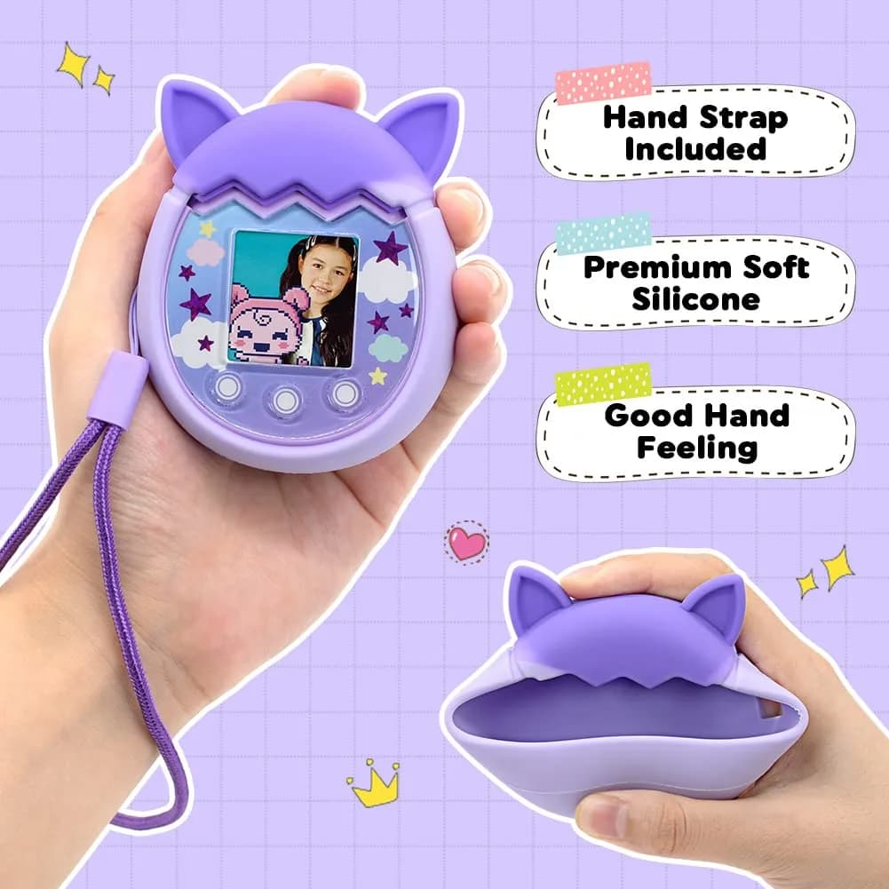 Winceed Purple Silicone Case for Tamagotchi Pix Virtual Pet Game Machine with Hand Strap | Non-Toxic, BPA-Free Protection - view 5